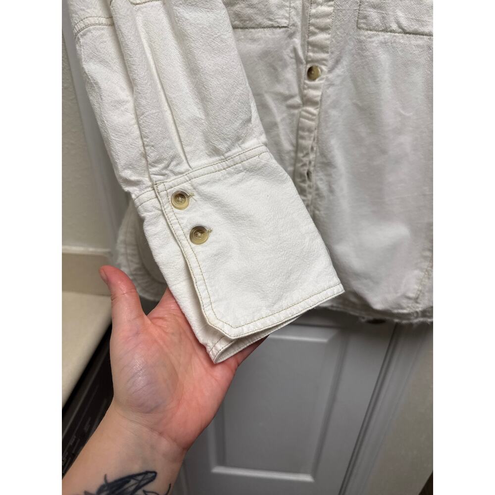 Free People We The Free White Denim Oversized Long Sleeve Button Down Size Lg - Picture 6 of 9